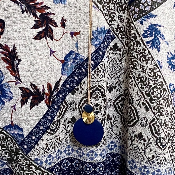 Oneworld Blue Patchwork Boho Peasant Top XL Floral Paisley Long Sleeve - Picture 2 of 11